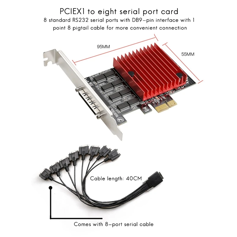 PCIE To 8-Port RS232 Expansion Card PCI-E 8-Port DB9 Serial Card 8-Chipset PCI-Express Control Card