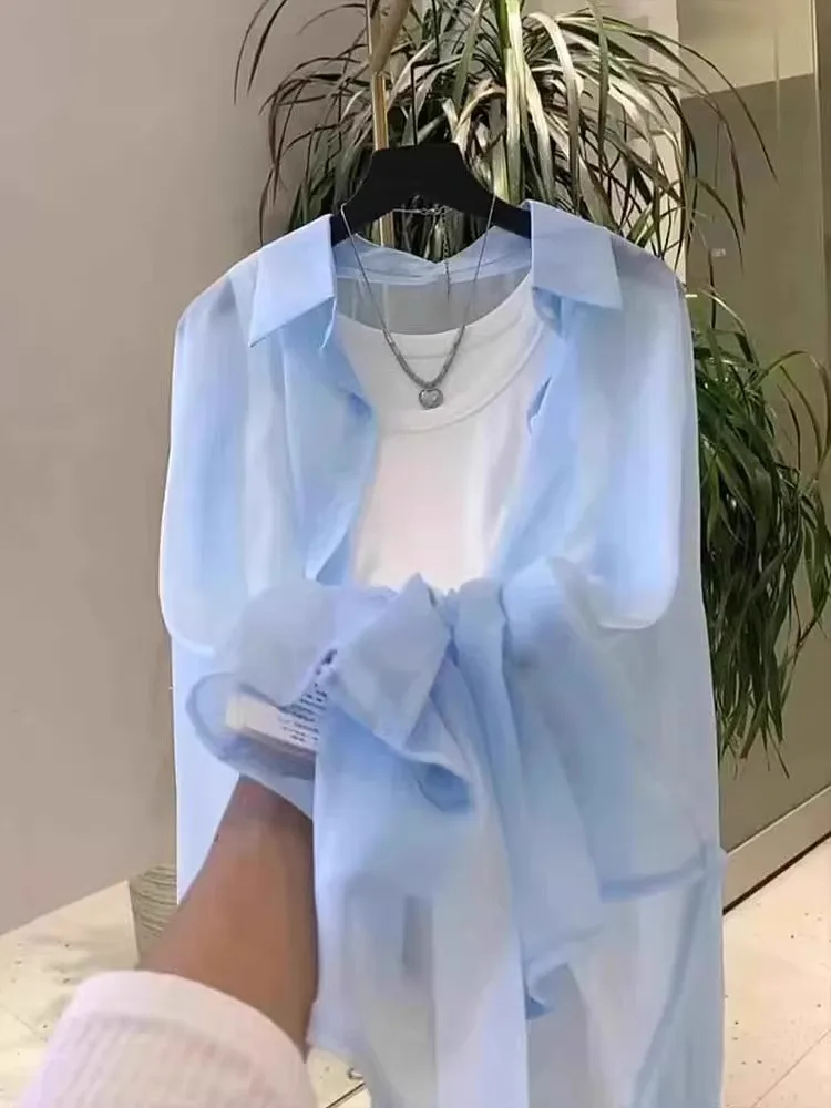 Beachwear UV Protection Thin Veil Outerwear Women's Summer New Style Anti-Uv Strap Cardigan Snowflake Shirt Coat Loose Fit