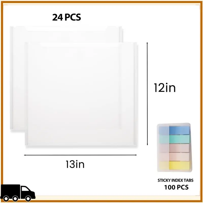 A35M-24PCS Scrapbook Paper Storage Organizer Set Kit 12X13 Inch Clear Scrapbook Paper Organizer Kit With 100PCS Sticky Index Tab