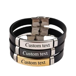 Custom Logo Name Silicone Bracelet Men Punk Fashion Black Engrave Text Id Bracelets For Women Friends Luxury Brand