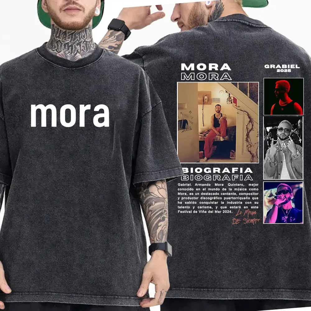 

Vintage Washed Mora Lo Mismo De Siempre Album T-Shirt Men's Women Fashion Hip Hop Oversized T-shirt Cotton T Shirts Streetwear
