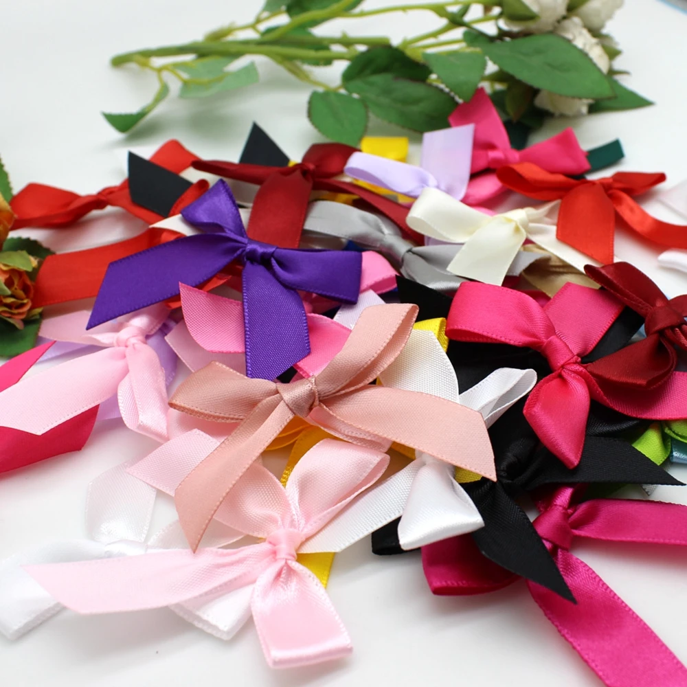 50PCS 5*5CM Ribbon Bows Solid color Polyester Satin Ribbon Bow Flower DIY Crafts Handmade Decoration Handwork Party Supplies