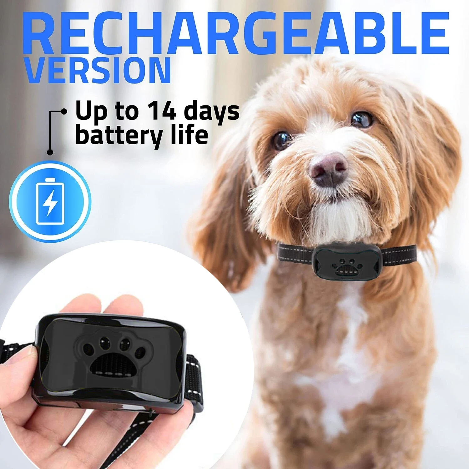 

Stop Barking Collar Anti Bark Rechargeable Automatic Collar Black Blue Dog Training Pet Supplies For Puppy Dogs
