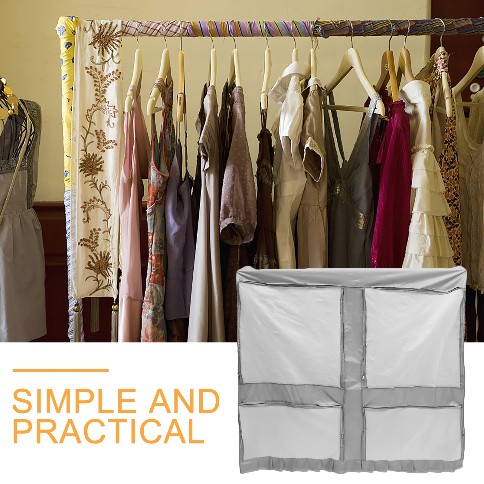 

Gray Widening Clear Wardrobe Cover Oxford Fabric Dust Moisture Waterproof Protection For Clothing Storage Hanging Garment