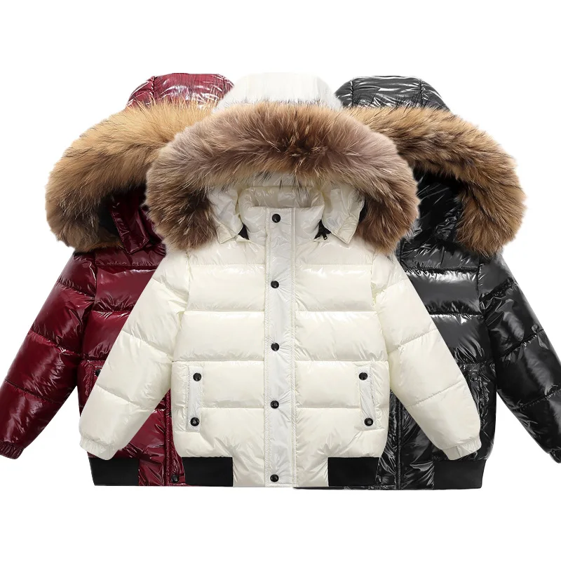 2-10Y Children Down Jacket For Girls Kids Large Fur Collar Thickened Boys Girls Warm Jacket Waterproof Teenagers Winter Coat