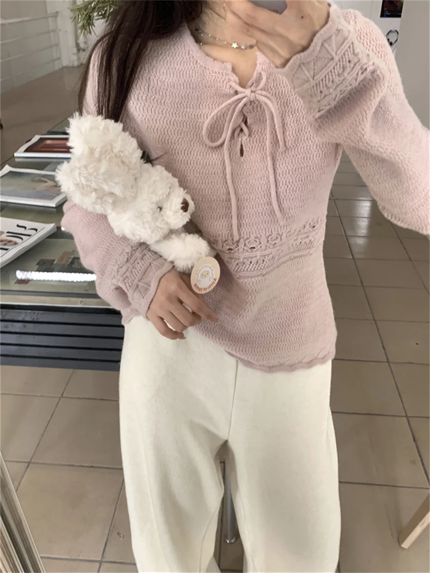 Alien Kitty S-M Pink Women Sweet Sweaters Chic Loose Daily New Casual Knitted Spring 2024 All Match High Street Pullovers Gentle