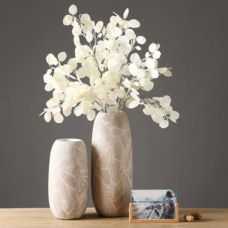 Japanese-style white vase, high-end art, simple wabi-**** wind ornament, Chinese-style living room dining table, dried flower ar