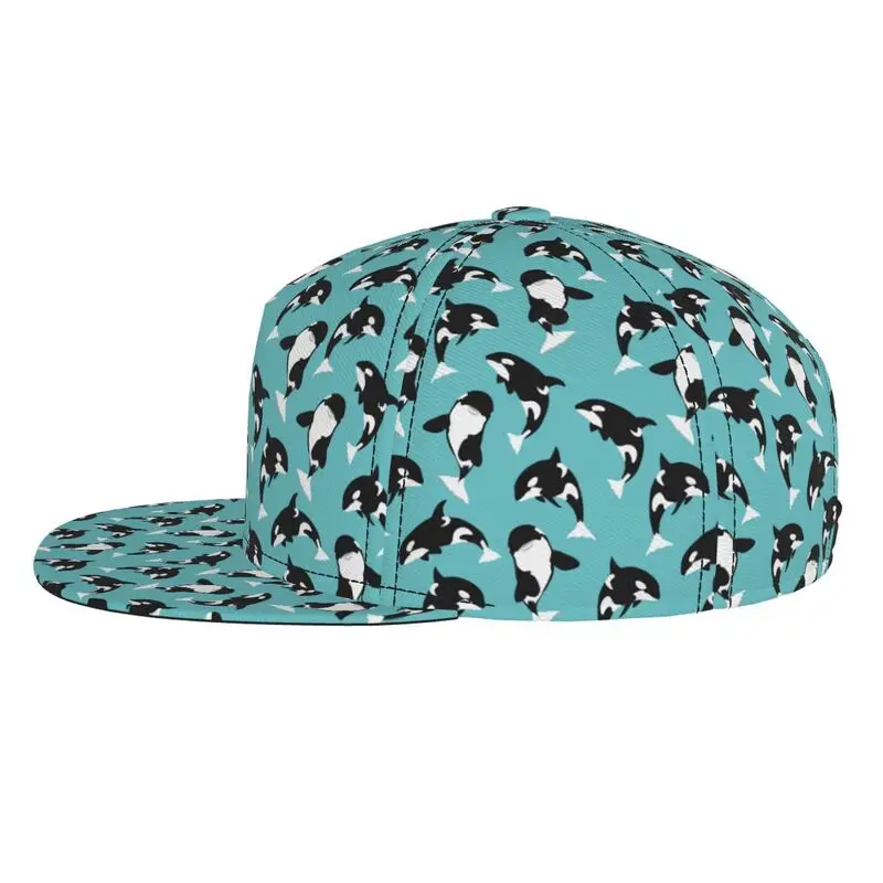 Orca Killer Whale Print Snapback Hat Men Women Flat Bill Baseball Caps Adjustable Flat Brim Hip Hop Sun Visor Snapback Cap