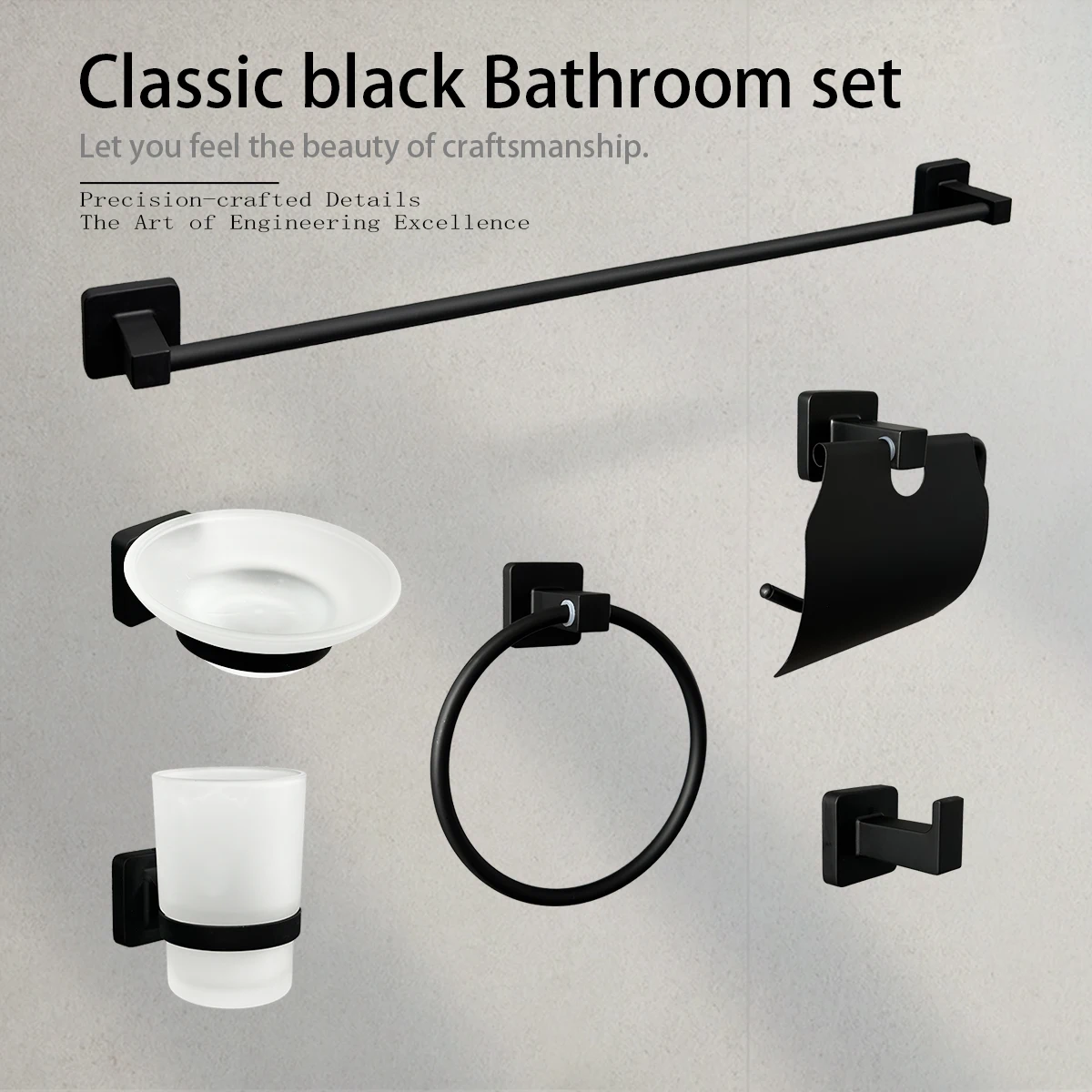 Bathroom Towel Rack Set Wall-Mounted Toilet Paper Holder Bathroom Hardware Accessories Set (Towel Bar, Soap Dish, Toothbrush Holder, Towel Ring, Hook)