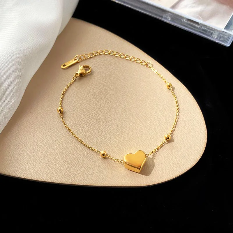 316L Stainless Steel Gold Color Heart Love Chain Necklace Bracelets For Women Girl New Fashion Non-fading Jewelry Set