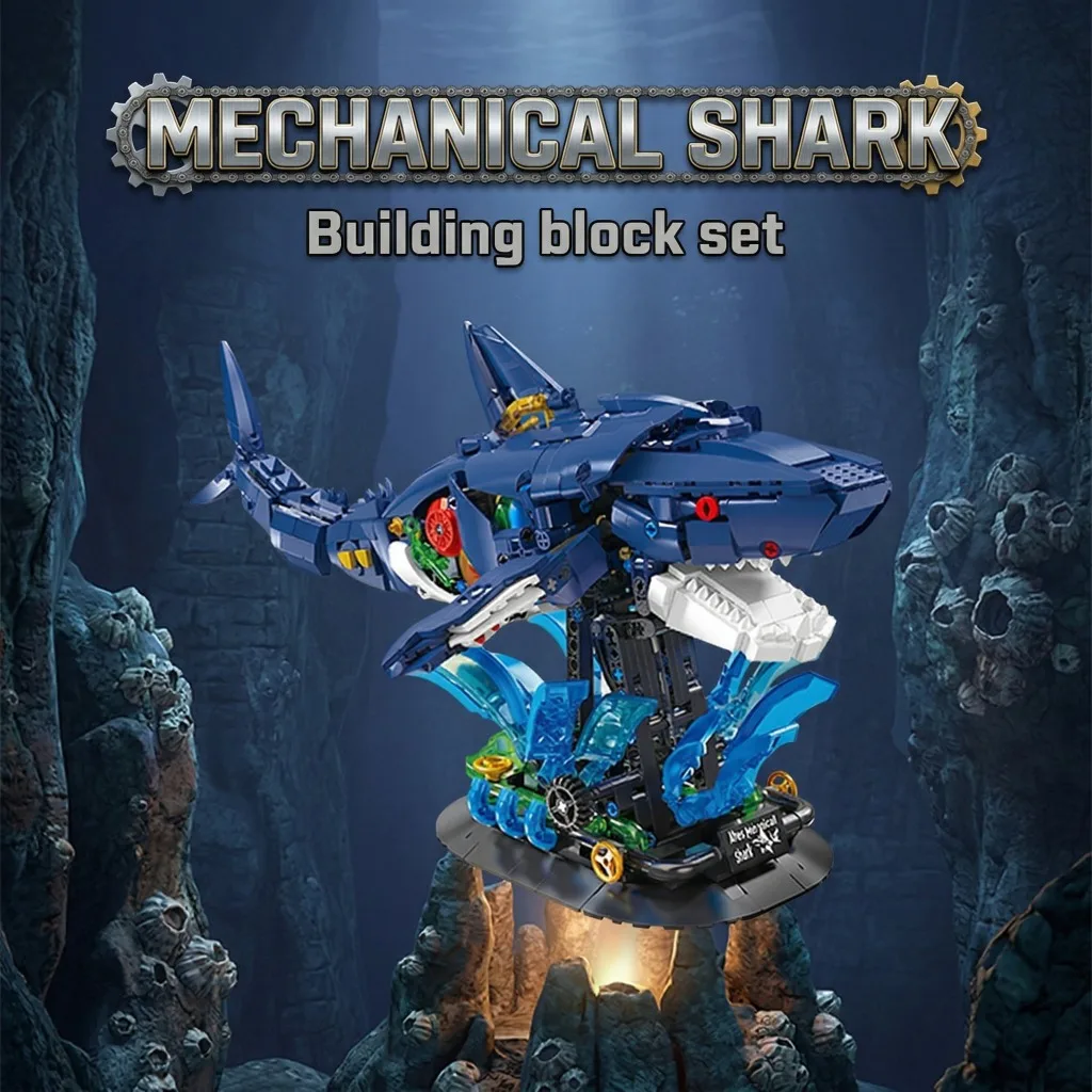 

1096pcs Mechanical Shark Building Block Set Modern Home Office Desk Decoration Suitable for Bookshelves, Coffee Tables, and Stud