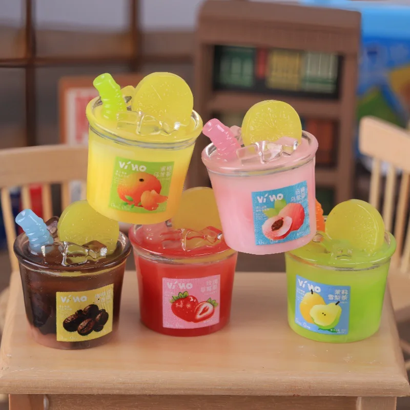 Mini Lemon Ice Bucket Juice Drink Cup Model Summer Beverage Miniature Food DIY Resin Craft Accessory Desktop Decoration Ornament