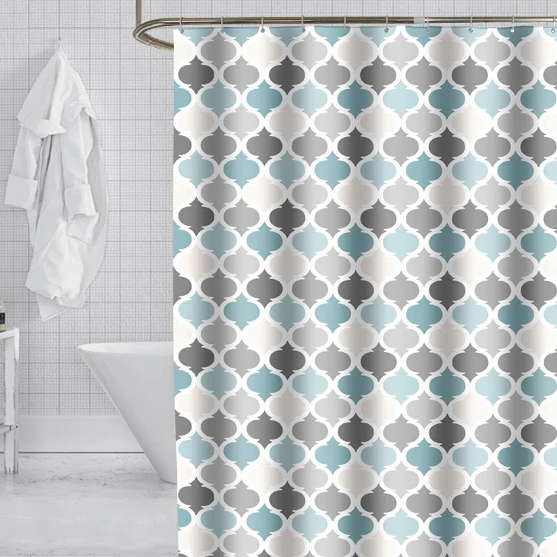 Thick Geometric Simple Shower Curtains Bath Curtain Waterproof Partition Curtain Bathroom High Quality with 12pcs Plastic Hooks