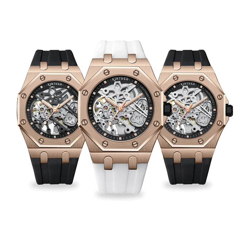 KINYUED Fashion Skeleton Mechanical Watch Top Brand Luxury Men\'s Steampunk Transparent Hollow Automatic Watch Relogio Masculino