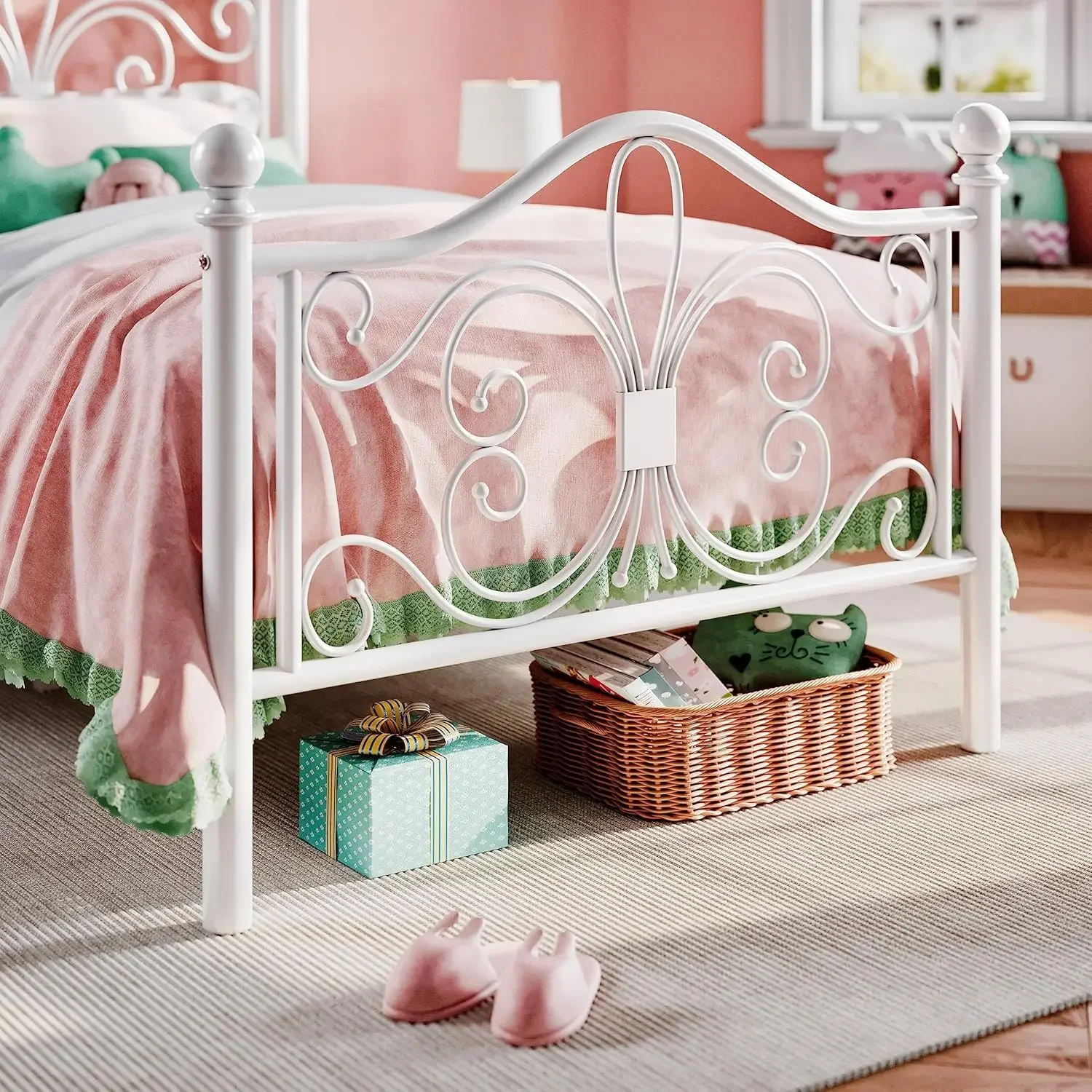 CERLIN Twin Size Bed Frame for  Bed Frame with Butterfly Pattern Design Headboard & Box Spring Needed