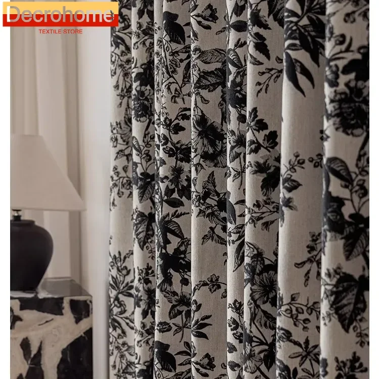 

Customized Black and White Jacquard Chenille Thickened Curtains for Living Room Bedroom French Window Balcony Partition