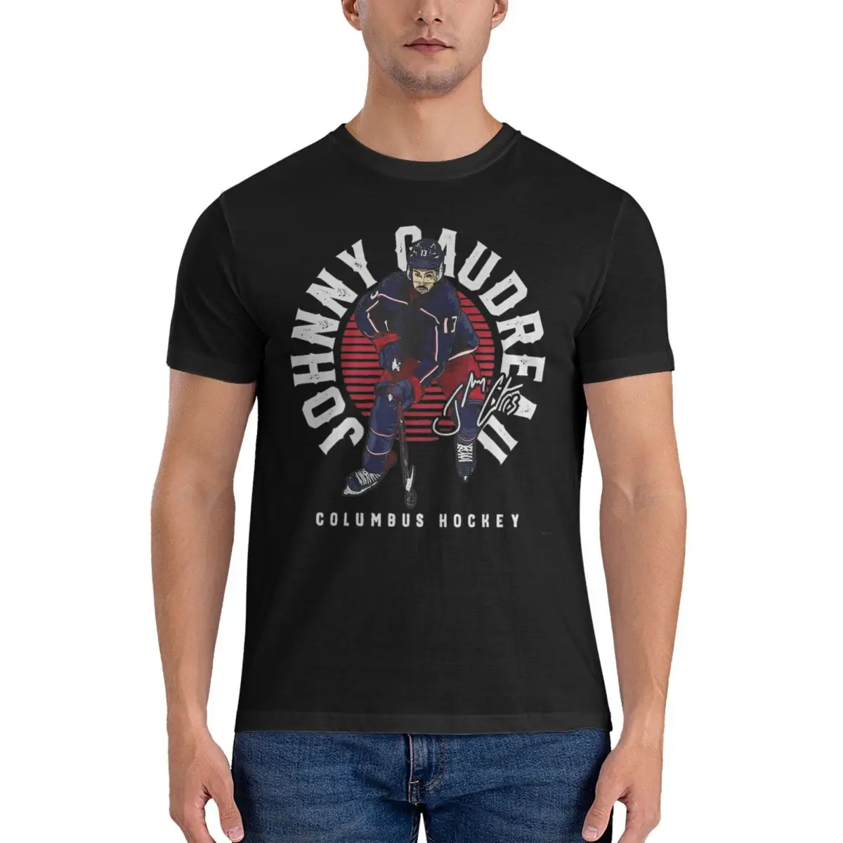 Retro Johnny Gaudreau Colubus 13 T Shirt Unisex Cotton Short Sleeve Ice Hockey Crewneck Top Tee