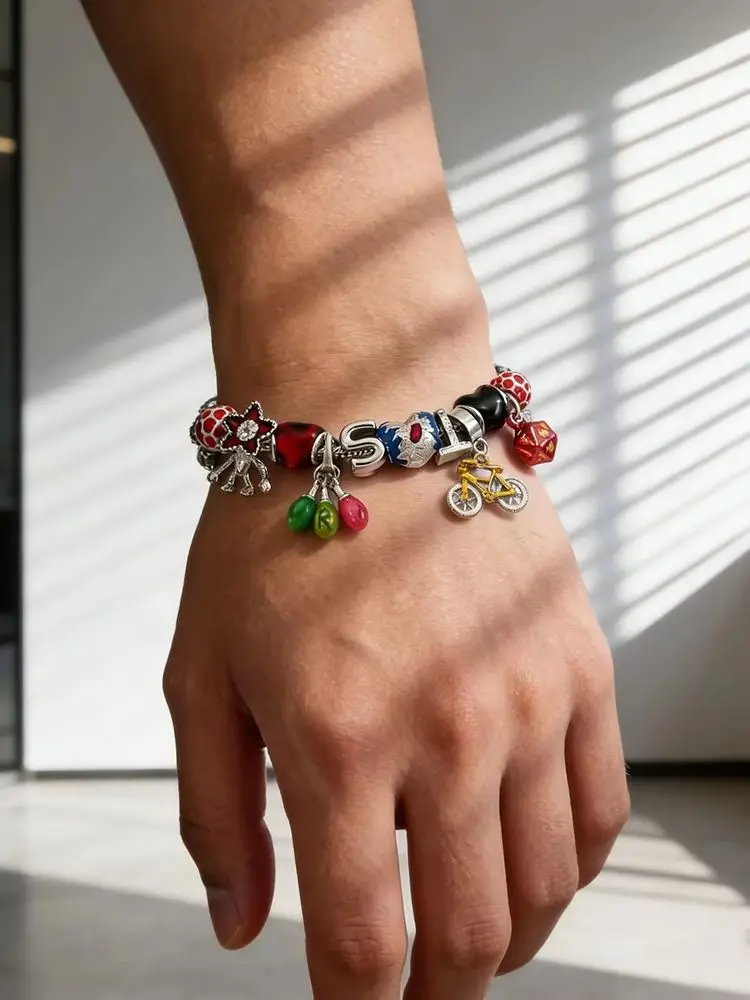 AliExpress NONE Handmade Anime Cartoon Demogorgon Bicycle Charm Bracelet Enamel Pendant Bangle Jewelry Accessory Holiday Gift
