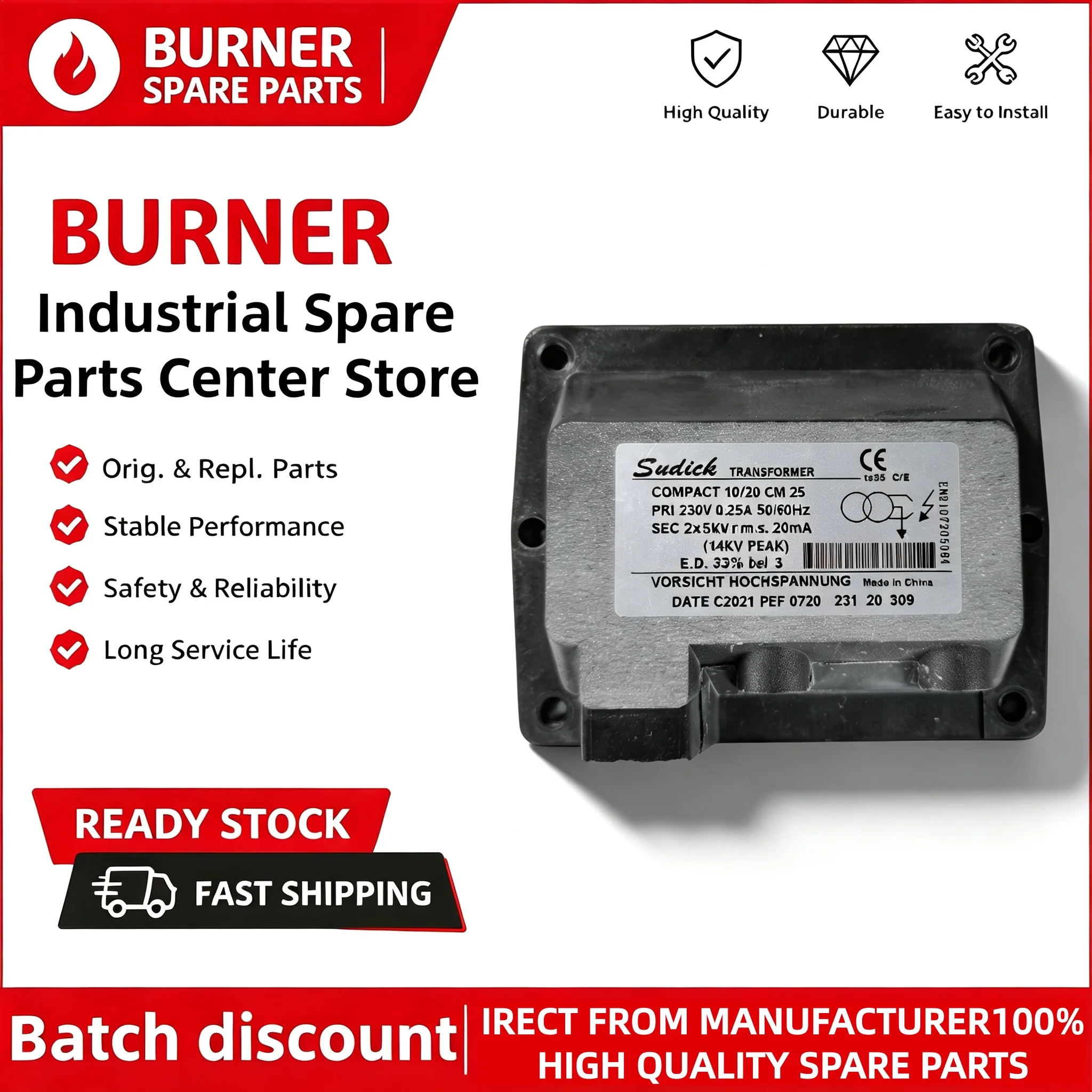 Burner Ignition Transformer COMPACT 10/20CM 2X5KV Dual Pole 1X8KV Single Pole Genuine OEM Gas Oil Heating Boiler High Voltage Pa