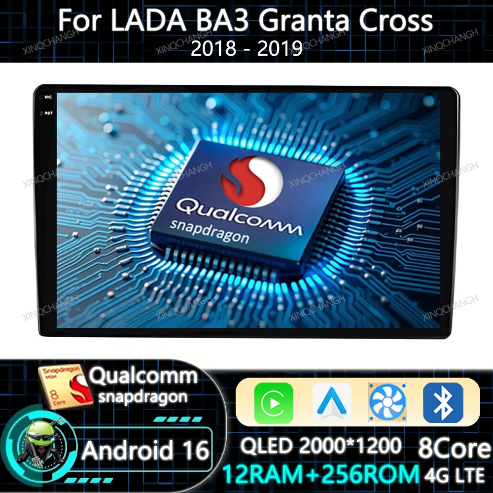 Android 16 Car Radio Carplay Auto For LADA BA3 Granta Cross 2018 2019 Qualcomm Multimedia Video Player 2DIN GPS 4G WIFI BT QLED