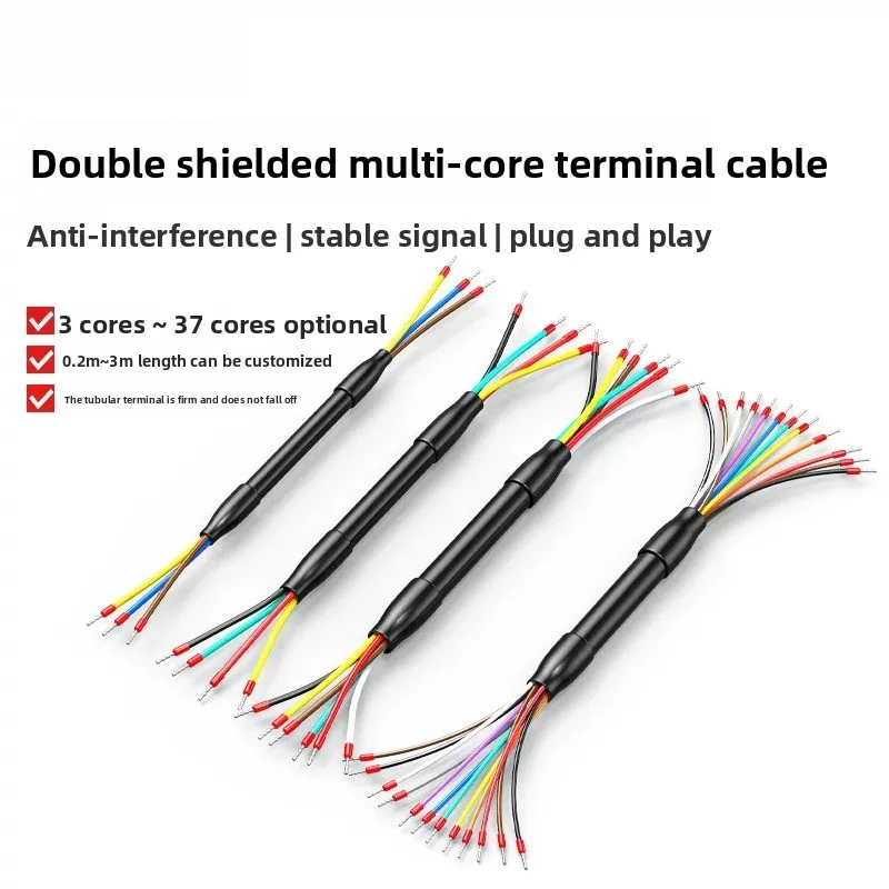 1pcs Shielded Cable with Dual Tube Terminal Block, 4/6/8/12/25/37 Pin PLC Communication Data Cable,  for Industrial Control