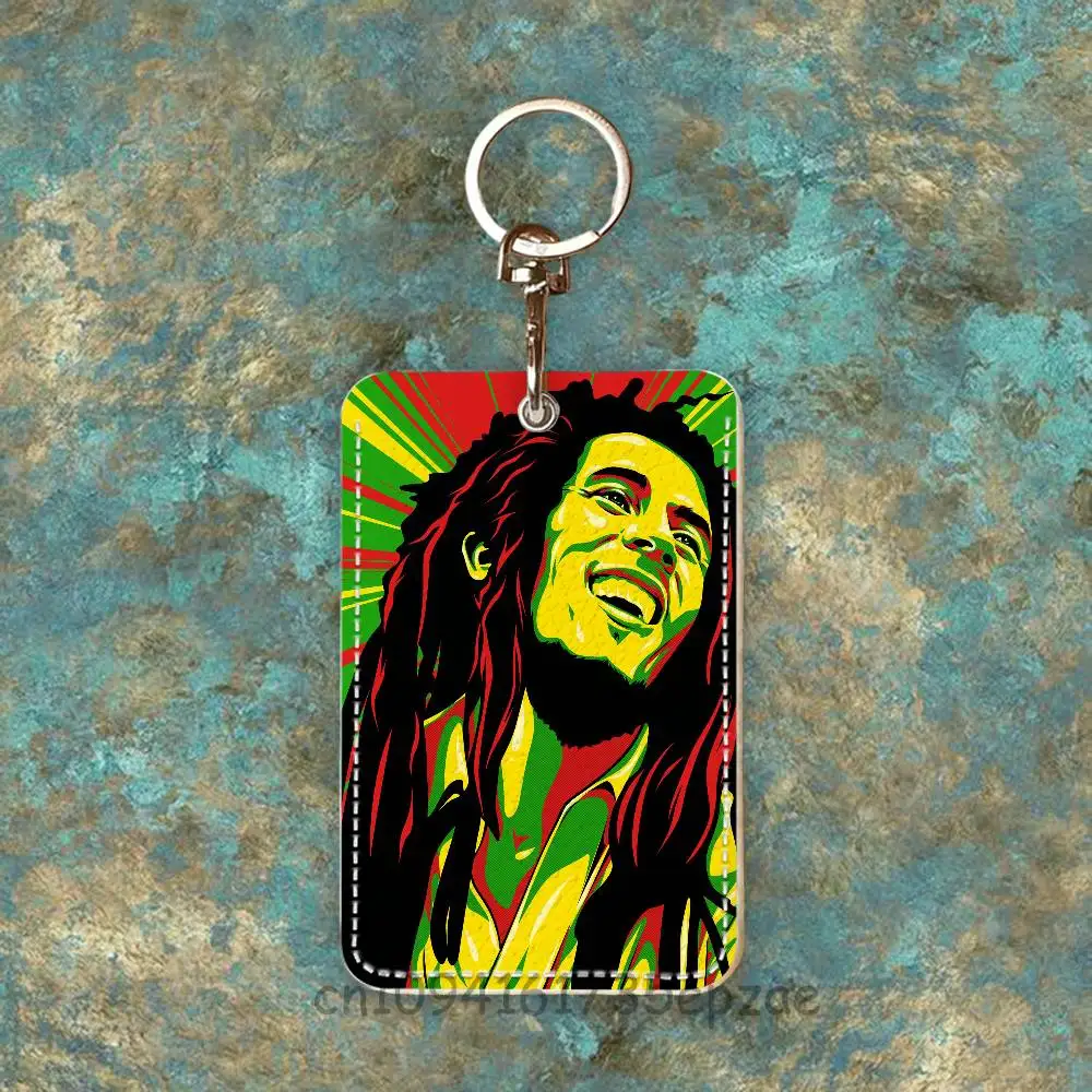 B-Bob M-Marley One Love One Heart プレミアムPUレザーカードホルダーケース、メタルカラビナ付き、日常使用向けのカスタマイズ可能なデザイン