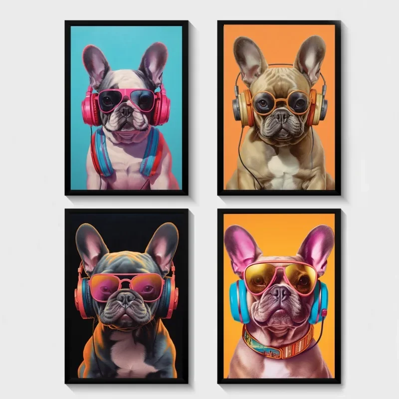 Modern Gaming Colorful Animal French Bulldog Gamer Gift Poster and Prints Canvas Printing Wall Art Picture for Living Room De