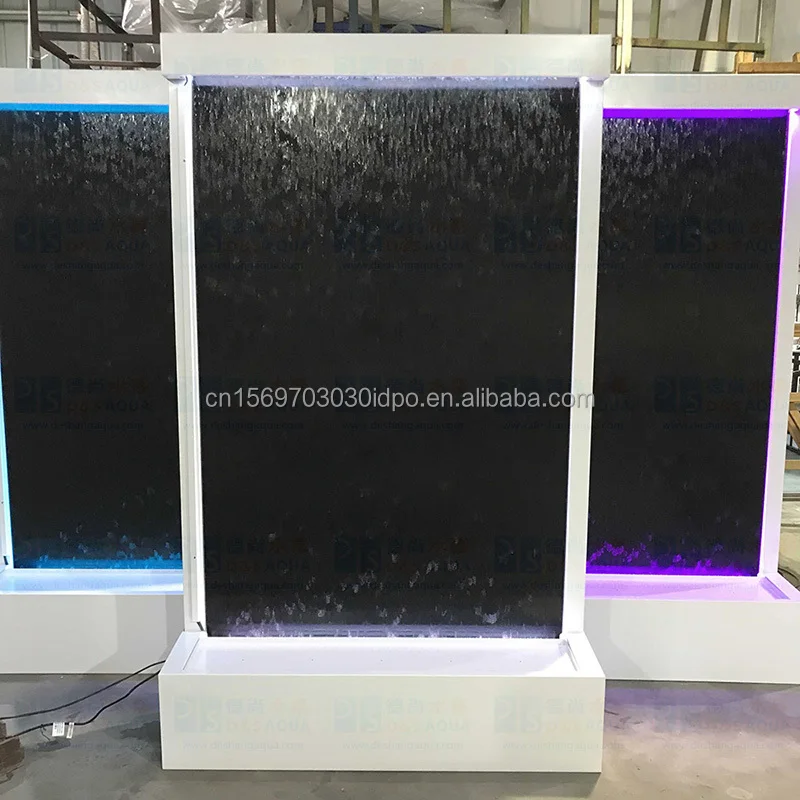 custom.1.22 Meters Wide 2 Meters High Contemporary Indoor Outdoor Waterfall Garden Fountains White Powder Coated Frame Black Gla