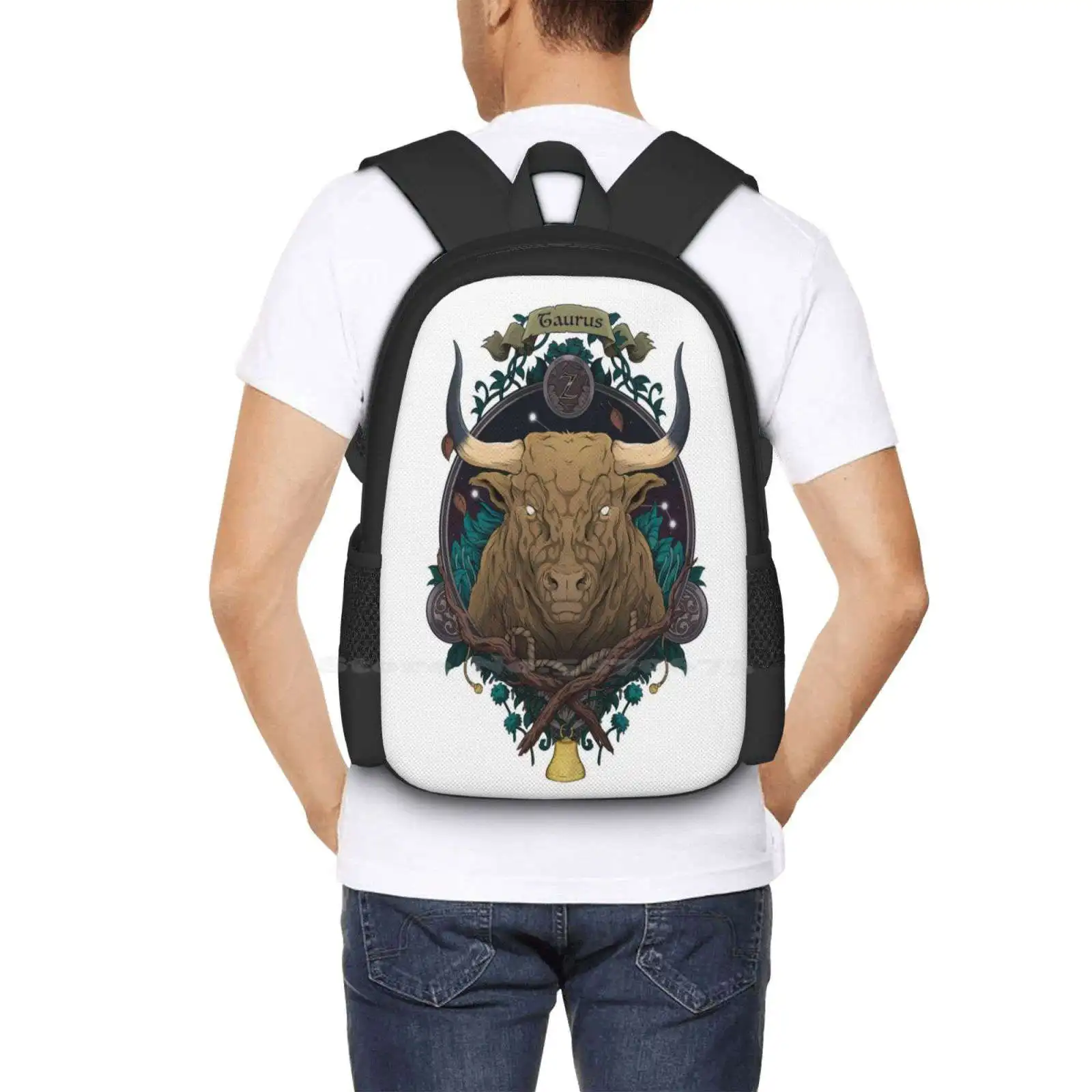 Taurus Bag Backpack For Men Women Girls Teenage Taurus Constellation Zodiac Starsign Sin Nature Animal Flower