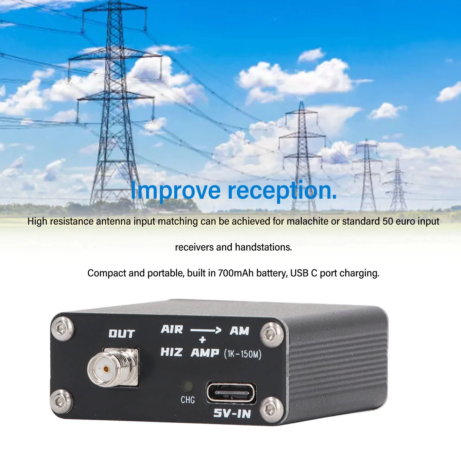 

110M Frequency Converter 110m AIR to AM HIZ AMP Frequency Converter Aluminum Alloy High Resistance Amplifier for Home Travel