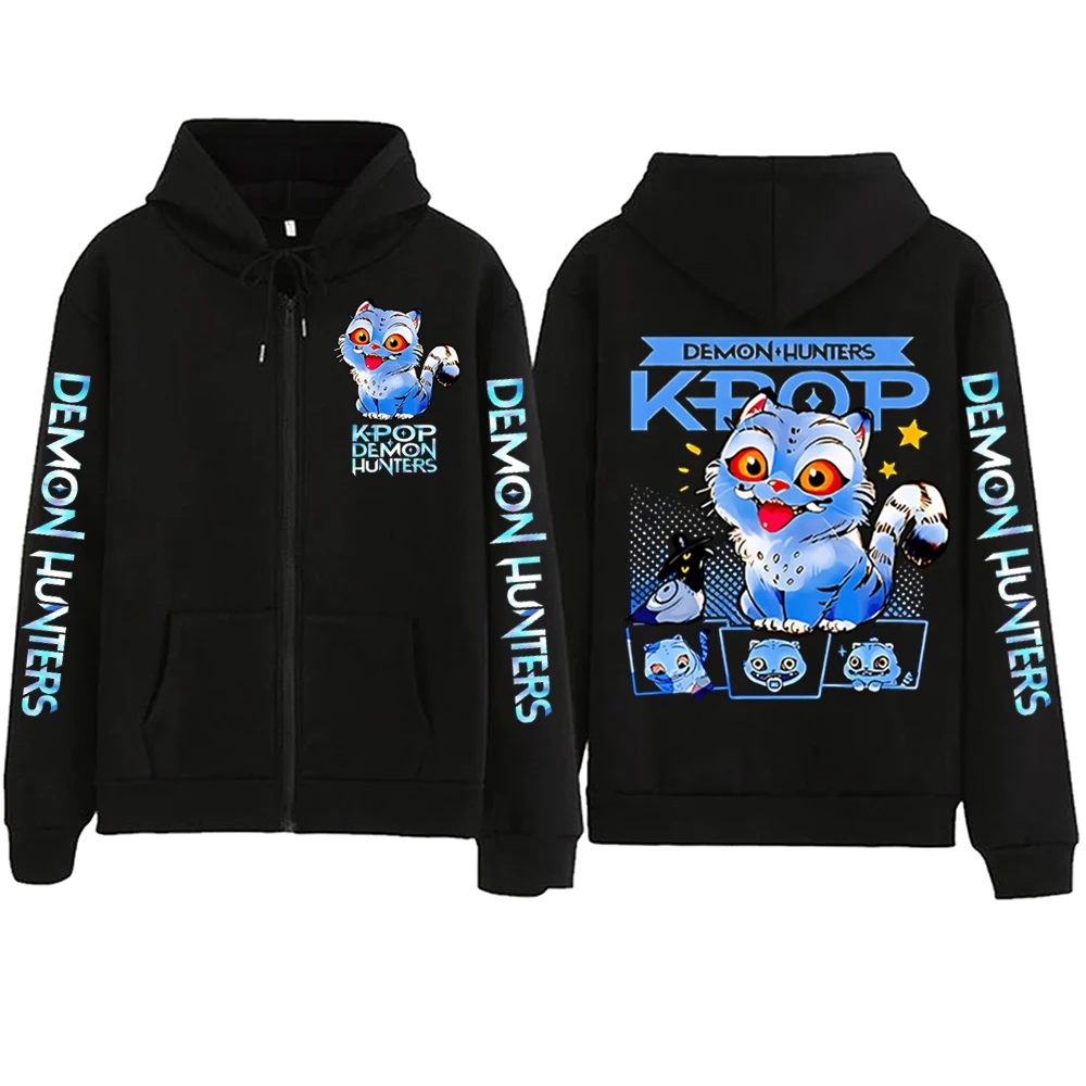 Hot Anime Kpop Demon Hunter Cute Tiger Zipper Hoodie Trendy Gothic Streetwear Plus Size Long Sleeves Fleece Zip Up Sweatshirt