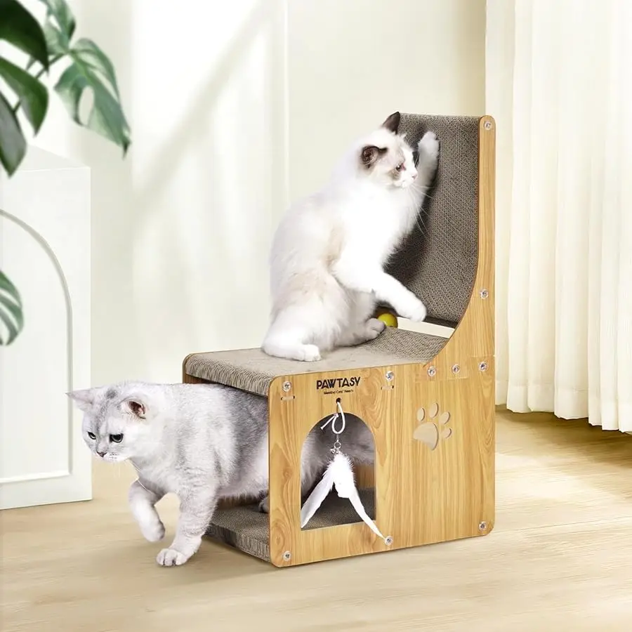 

Cat Scratcher Pad for Indoor Cats, Cardboard Scratching Post Cat Scratch & Hideout with Box and Toy, Vertical Kitten Scratching