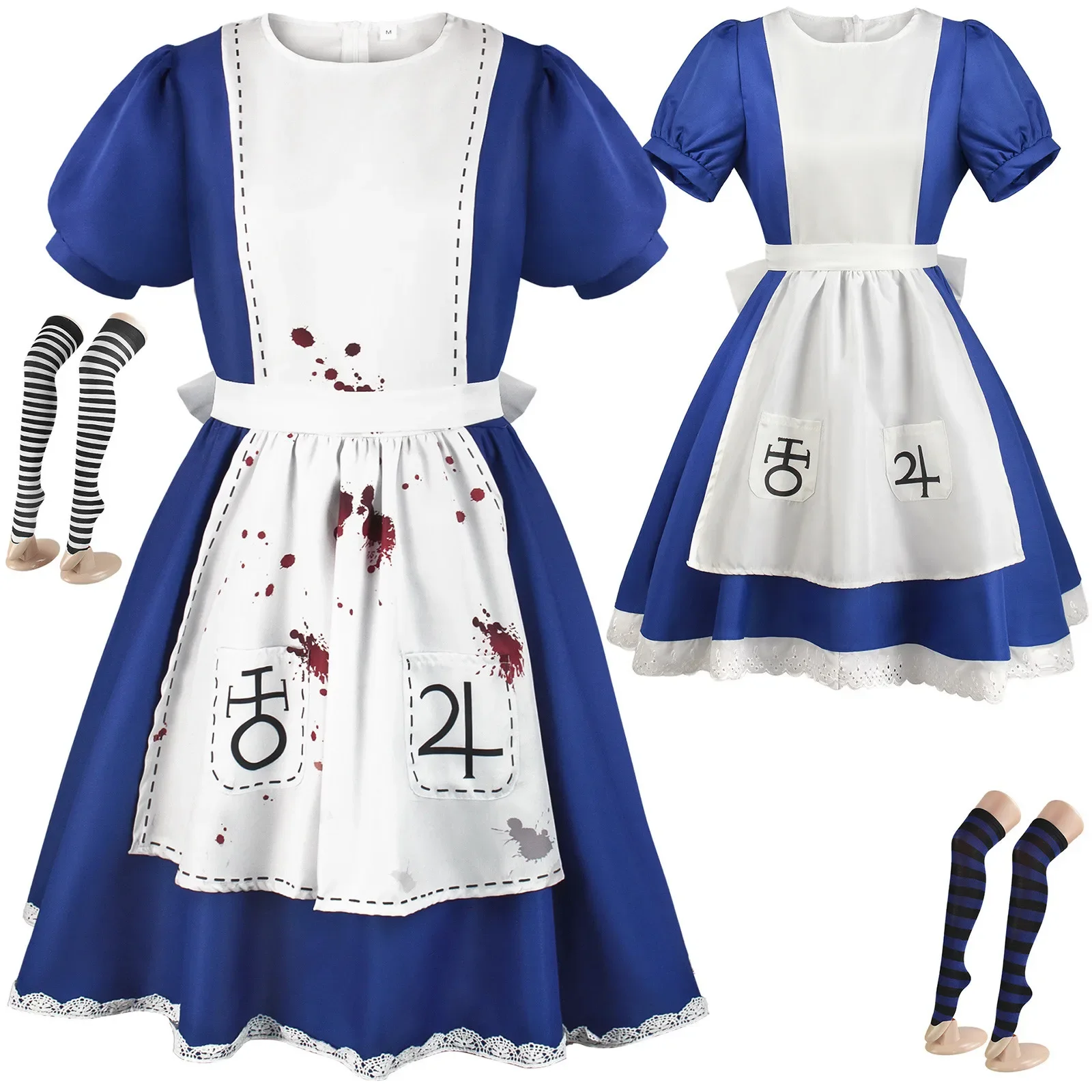 

Game Alice Madness Returns Cosplay Costume Maid Dresses and Socks Full Set Adult Women Halloween Carnival Stage Fancy Clothes