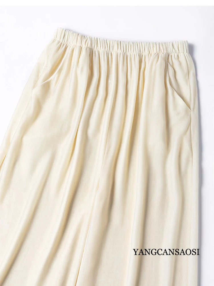 Women's Autumn Fashion Clothing 30% Natural Mulberry Silk Velvet Skin Friendly Retro Elegant Versatile Casual Wide Leg Pants