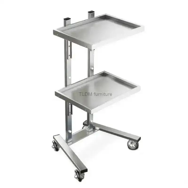 Auxiliary Steel Stainless Cart with Wheels Beauty Salon Dyeing Trolley Cart Folding Bar Car Barber Shop Double Layer Trolleys