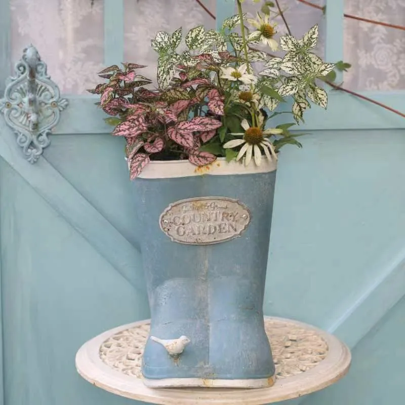 Wrought Iron Garden Boots Flower Pot Flowers Ware Retro Villa Courtyard Garden Vase Ornament Planters Плетеная Planter 화분 Plant