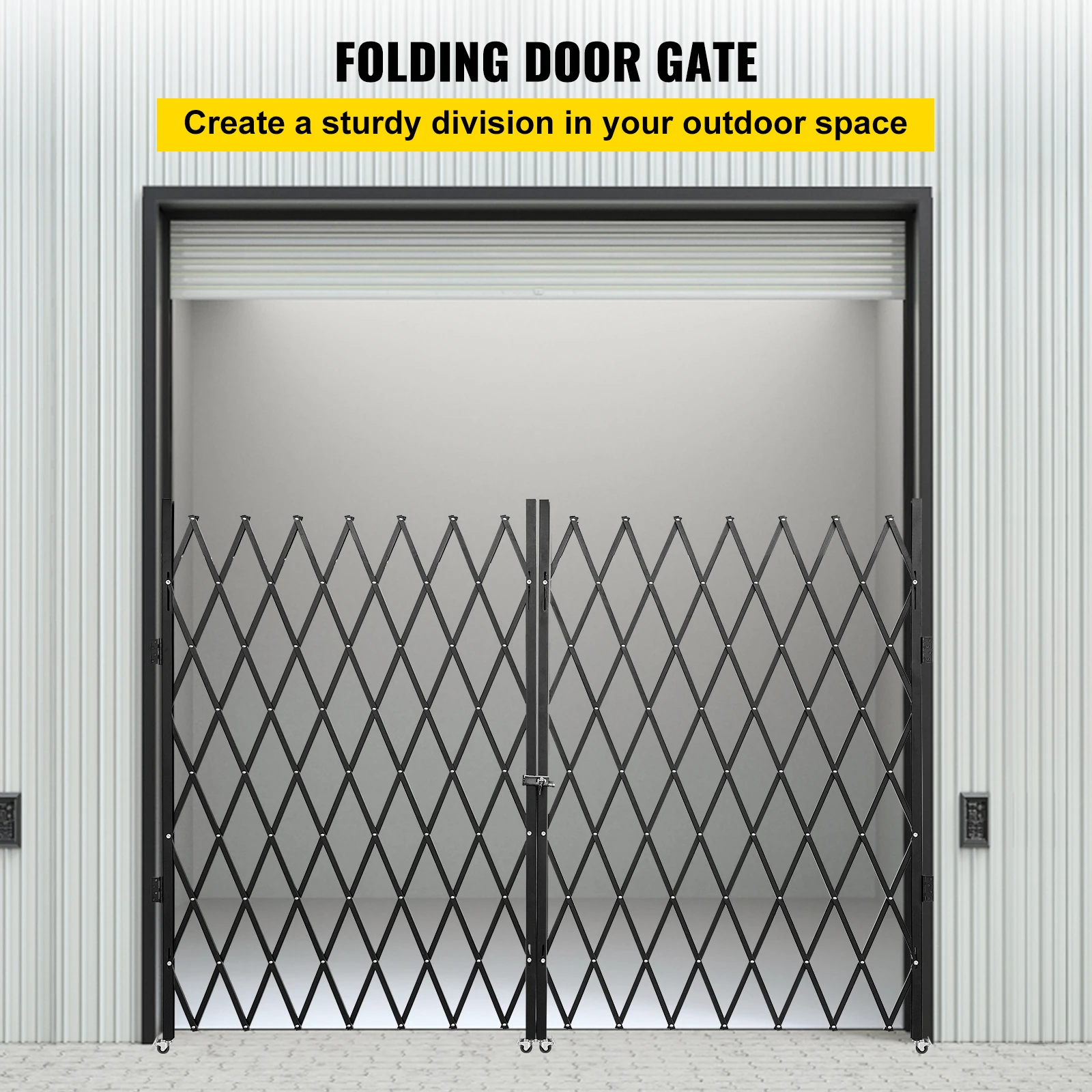 VEVOR Double Folding Security Gate 1.5-2 x 3-3.66m Folding Door Gate Steel Accordion Flexible Expanding Security Gate With Wheel