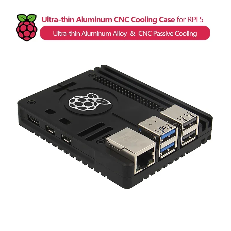 VivaUltra-thin Aluminum Alloy CNC Passive Cooling Protective Case, Compatible With Raspberry Pi 5, N310, N311 (optional With Fan