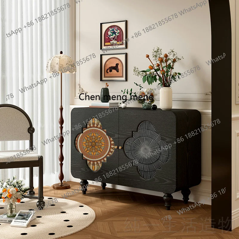 

French retro style solid wood porch cabinet, living room storage locker, painted art decoration cabinet against the wall