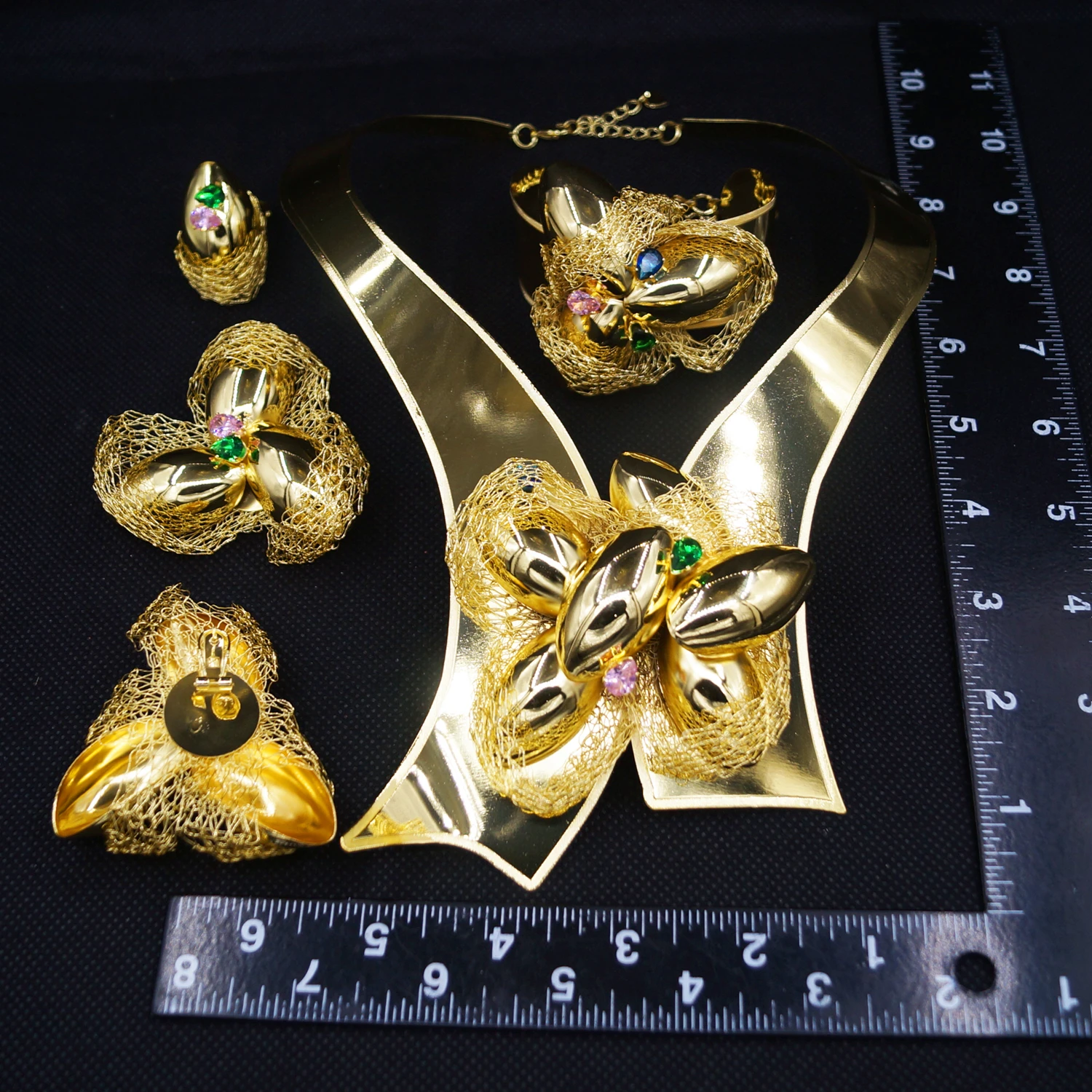 Dubai Gold Plated Women Jewelry Set Colorful Pendant Necklace Nigerian Wedding Bijoux Gold Jewelry