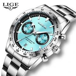 2024 new LIGE fashion luxury men's watch business waterproof luminous date stainless steel quartz watches for men reloj hombre