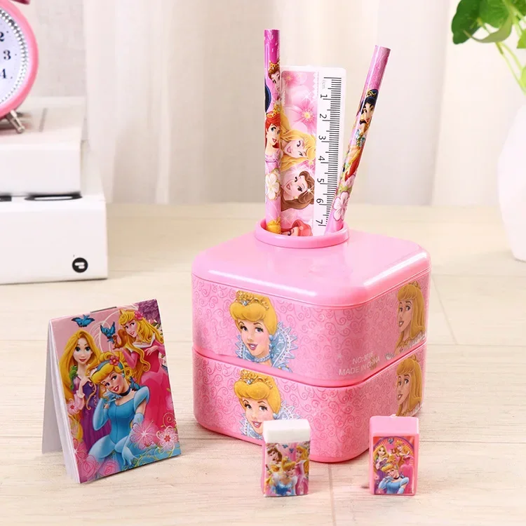 7-piece Set alat tulis siswa seri Disney perlengkapan sekolah kreatif tempat pena Korea Set ornamen Desktop kotak penyimpanan hadiah