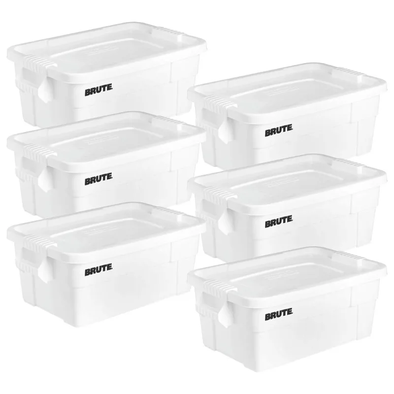 home.Commercial Products BRUTE Tote Storage Bin with Lid, 14-Gallon, White, Rugged/Reusable Boxes for Moving/Camping