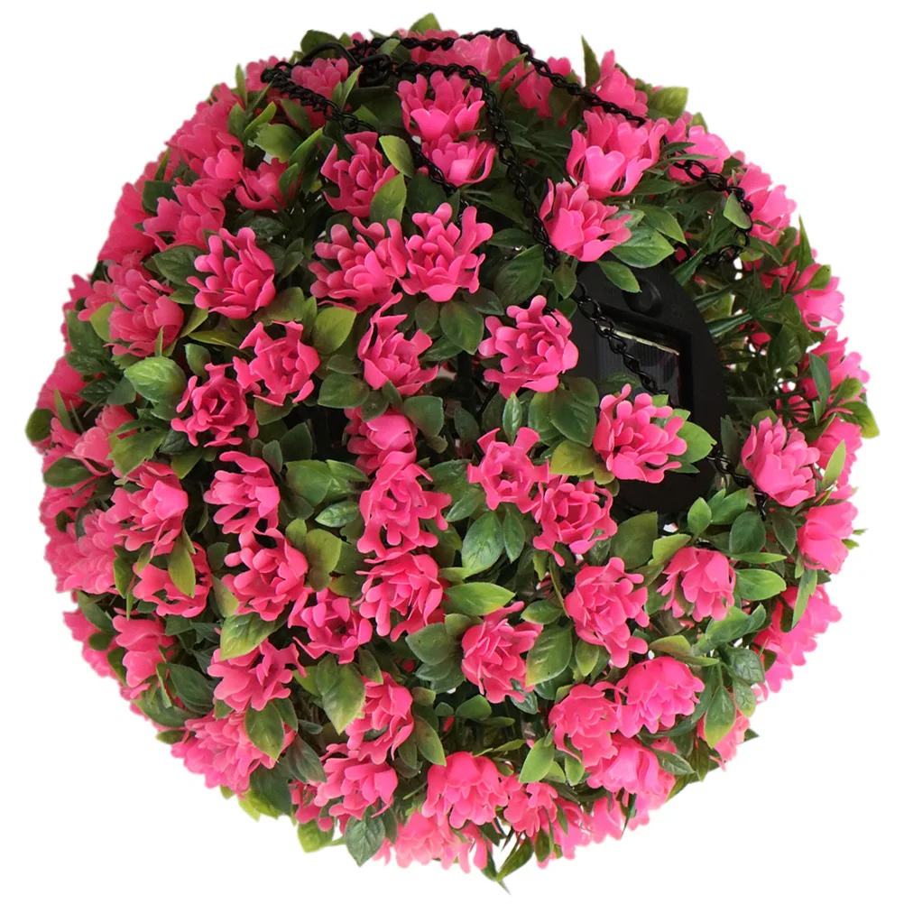 

Pink Flower Pendant Light Solar Powered Led Hanging Topiary Ball For Garden Yard Wedding Outdoor Decor Fake Floral Lamp