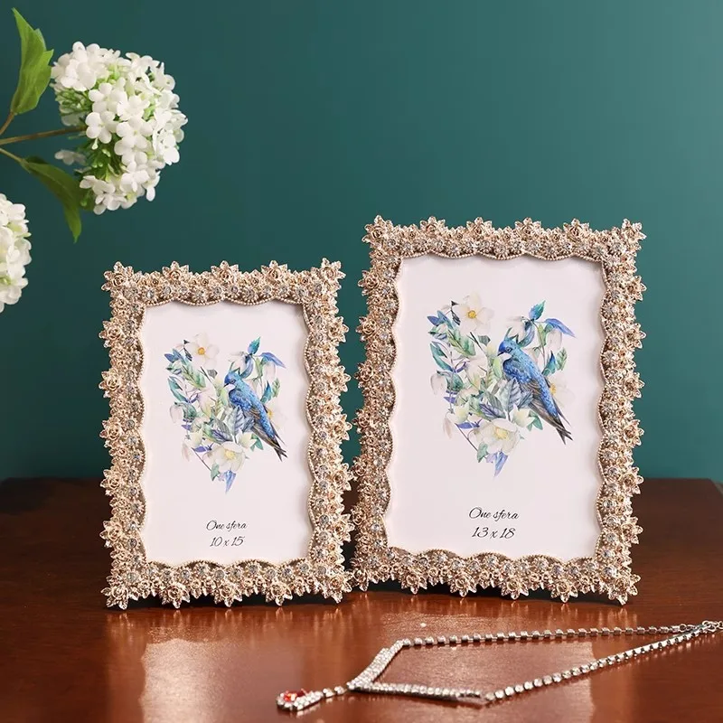 Rose photo frame table 6 inch metal album photo bedside table decorative table