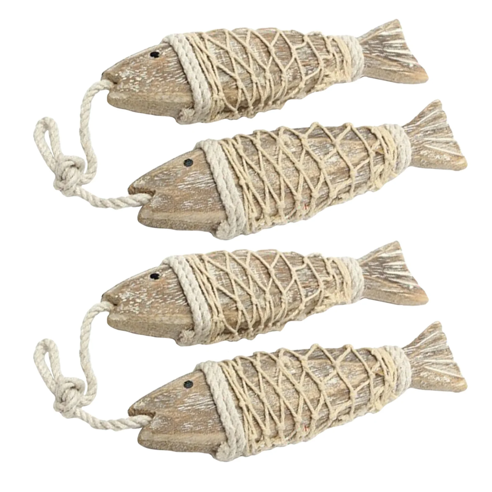 

2 Strings Vintage Mediterranean Wooden Fish Decor Hand-Carved Nautical Wall Hanging Rustic Coastal Beach Party Home Decoration