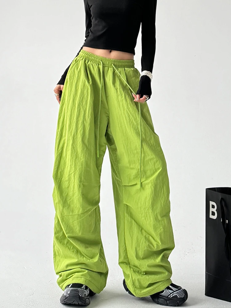 여성용 안감 있는 신축성 있는 허리밴드 루즈핏 와이드 레그 캐주얼 팬츠 가을 겨울 편안한 루즈핏 롱 팬츠 작업복