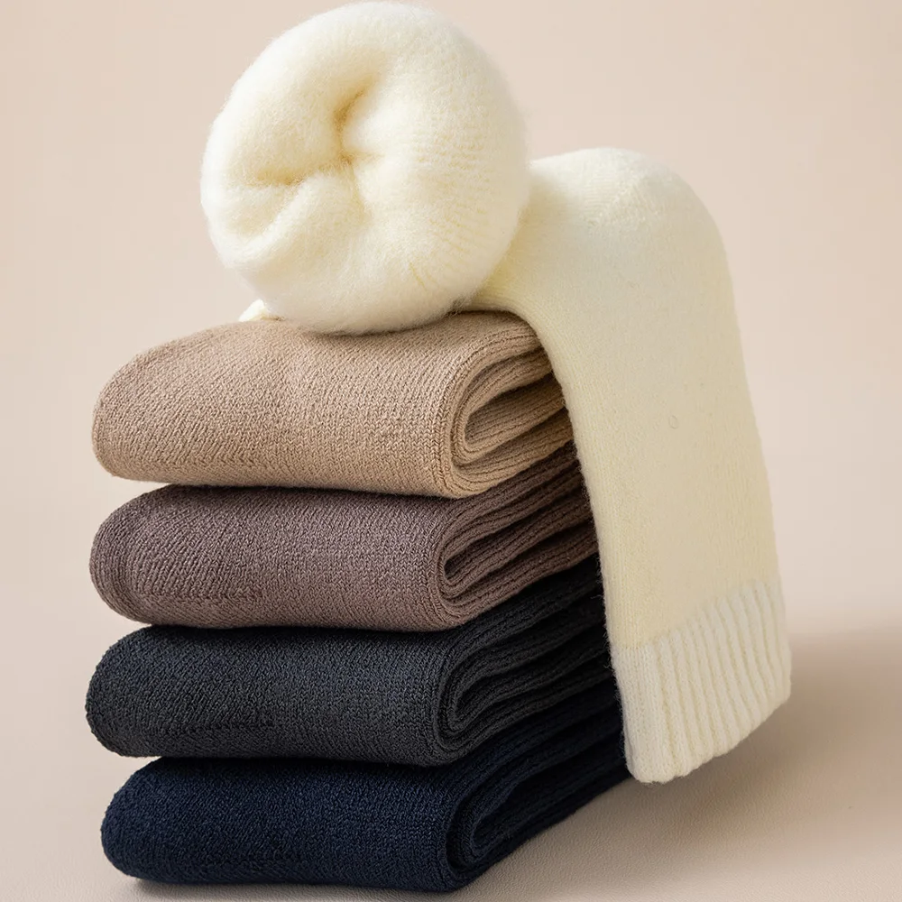 5 Paar Herren-Socken aus Merinowolle, für den Winter, verdickt, warm, Kaschmir-Socken, modische einfarbige Frottee-Socken – Detail 6