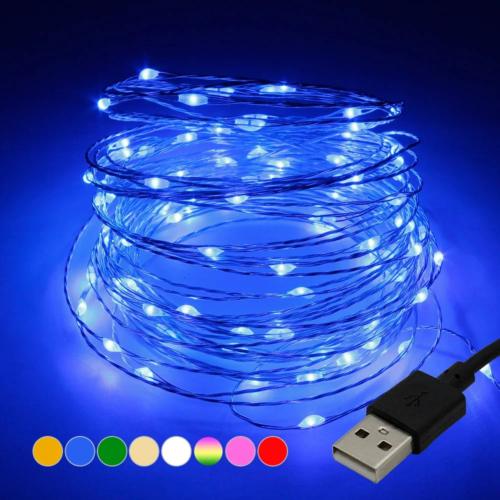 LED String Lights USB Waterproof Copper Wire Garland Fairy Light Christmas Decoration Party 8 Colors