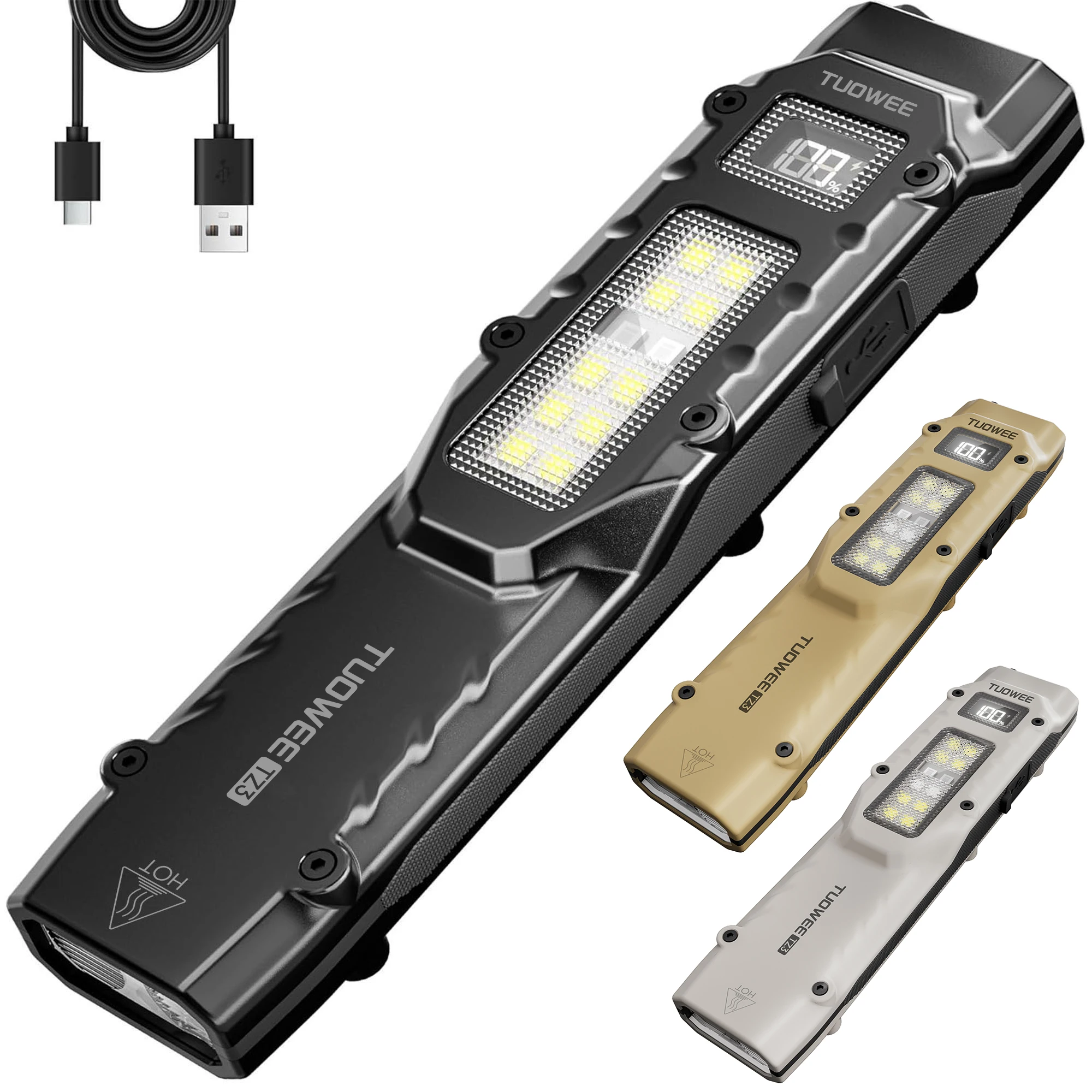 Rechargeable 1500 Lumen Flat Flashlights EDC Tactical Flashlight,Dual-Switches LED Small Flashlight with Digital Display,Stainle